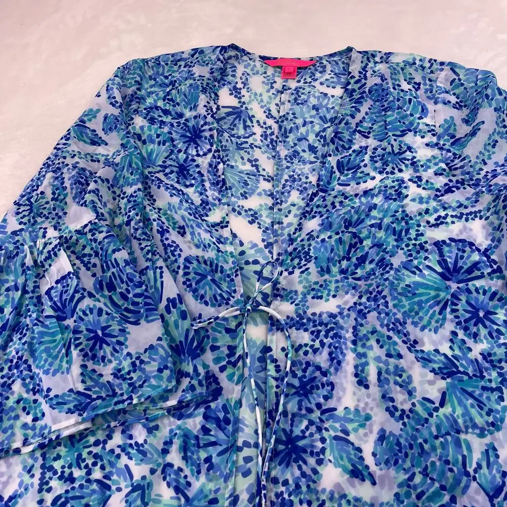 Lily Pulitzer blue & white sheer 
 beach/swimsuit cover up, Large - Picture 2 of 4